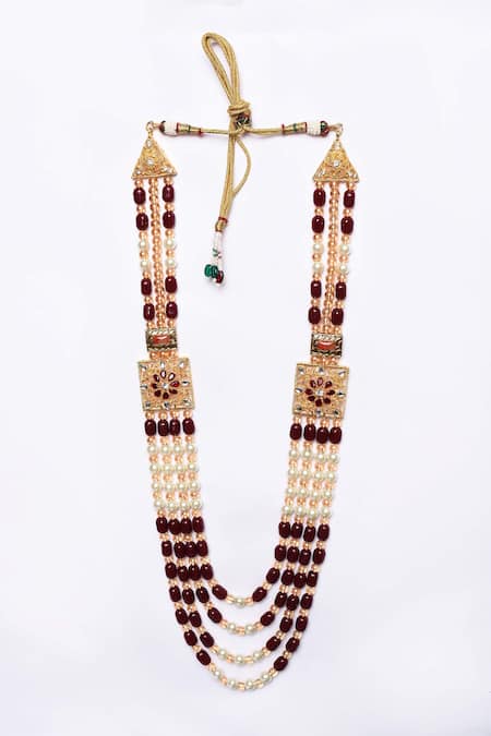 Aryavir Malhotra Maroon Crystal And Pearl Multi-layered Mala 