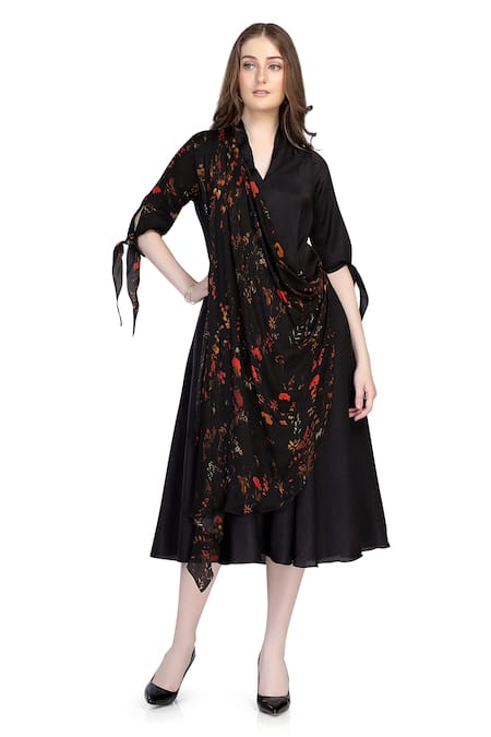 Whimsical By Shica Bloom Print Cowl Draped Midi Dress 