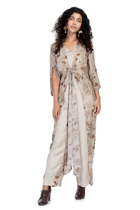 Whimsical By Shica Flora Print Front Tie-Up Jumpsuit 