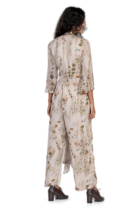 Whimsical By Shica Flora Print Front Tie-Up Jumpsuit 