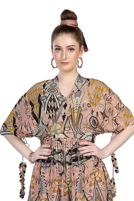 Buy_Whimsical By Shica_Pink Crepe V-neck Graphic Bloom Print Jumpsuit _Online_at_Aza_Fashions