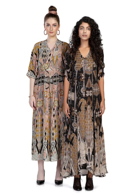 Shop_Whimsical By Shica_Pink Crepe V-neck Graphic Bloom Print Jumpsuit _Online_at_Aza_Fashions