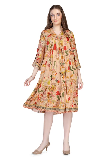 Whimsical By Shica Flora Fauna Print Midi Dress 