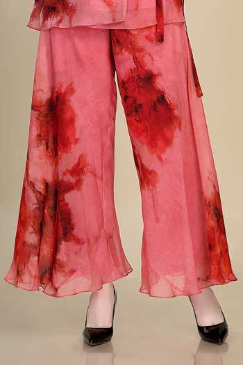 Buy Whimsical By Shica Pink Organza V-neck Waterlily Print Top And Pant Set Online at Aza Fashions Buy_Whimsical By Shica_Pink Organza V-neck Waterlily Print Top And Pant Set _Online_at_Aza_Fashions