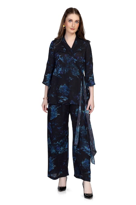 Whimsical By Shica Wrap-Over Printed Top & Pant Set 