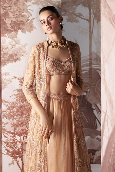Sana Barreja Beige Net, Organza Sequins, Cut Work Nora Floral Embellished Jacket Skirt Set Online at Aza Fashions Sana Barreja_Beige Net, Organza Sequins, Cut Work Nora Floral Embellished Jacket Skirt Set _Online_at_Aza_Fashions