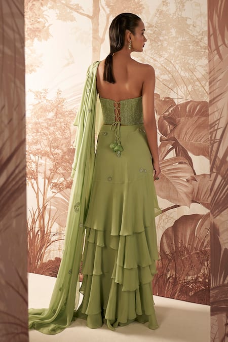 Sana Barreja Eliza Embellished Palla Ruffle Pre Stitched Saree With Corset 