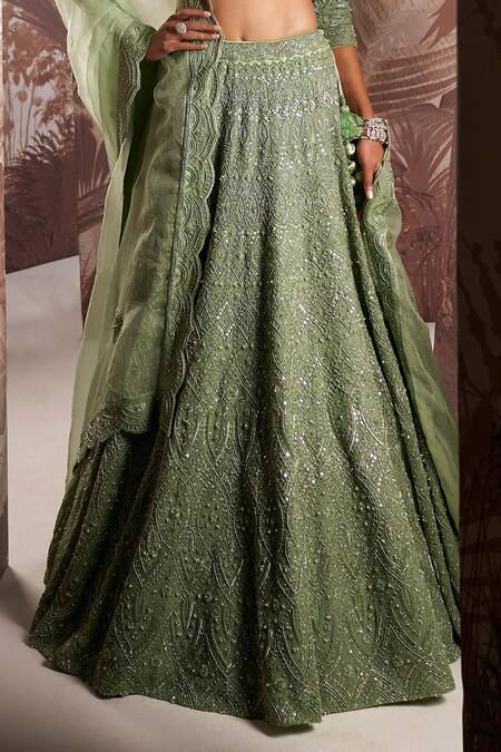 Sana Barreja Green Net, Organza Beads, Embroidery Christine Crystal Bridal Lehenga Set Online at Aza Fashions Sana Barreja_Green Net, Organza Beads, Embroidery Christine Crystal Bridal Lehenga Set _Online_at_Aza_Fashions