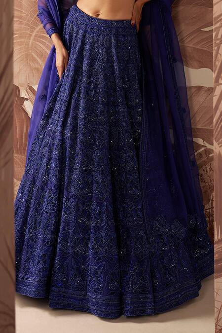 Sana Barreja Blue Net, Organza Beads, Sequins Elanor Floral Embellished Bridal Lehenga Set Online at Aza Fashions Sana Barreja_Blue Net, Organza Beads, Sequins Elanor Floral Embellished Bridal Lehenga Set _Online_at_Aza_Fashions