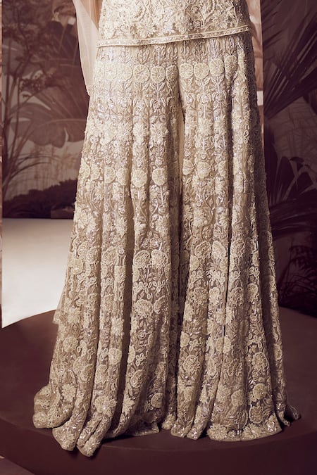 Sana Barreja Ivory Net Sequins, Cut Work Alice Crystal Floral Embellished Kurta Sharara Set Online at Aza Fashions Sana Barreja_Ivory Net Sequins, Cut Work Alice Crystal Floral Embellished Kurta Sharara Set _Online_at_Aza_Fashions