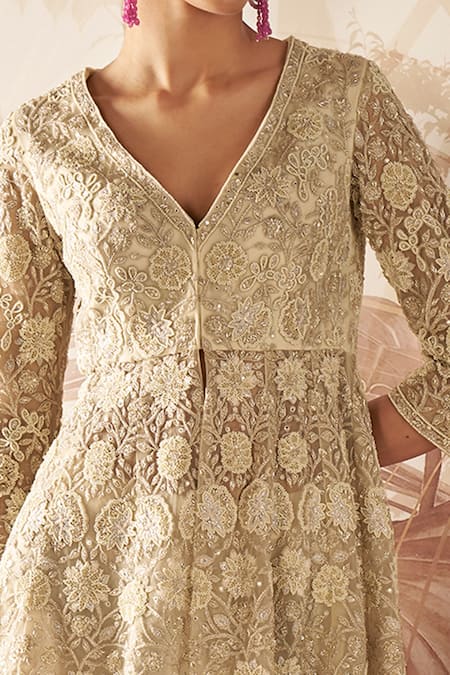 Sana Barreja Ivory Net, Organza Pearls, Sequins Grace Jaal Embroidered Peplum With Sharara Online at Aza Fashions Sana Barreja_Ivory Net, Organza Pearls, Sequins Grace Jaal Embroidered Peplum With Sharara _Online_at_Aza_Fashions