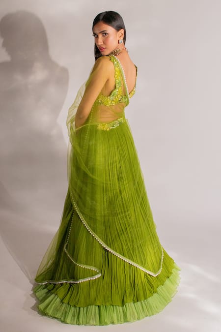 Anshika Tak Label Pearl Work Layered Lehenga Set 