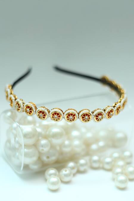 Shop_Foot Fuel_Gold Beads, Stones Studded Round Broach Hairband 