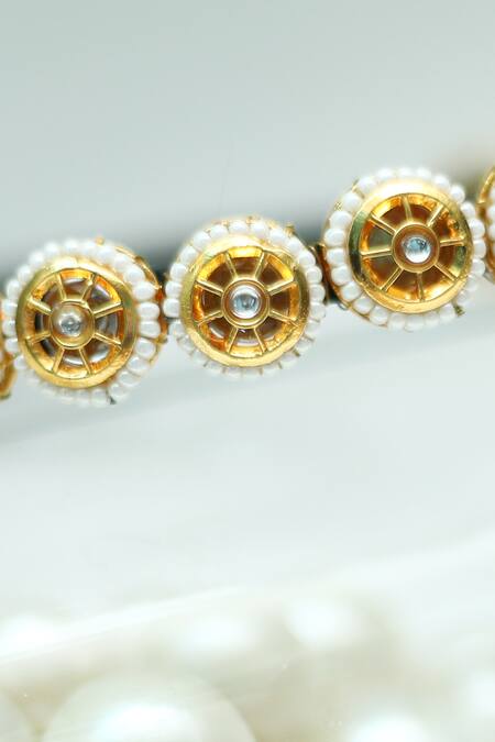 Buy_Foot Fuel_Gold Beads, Stones Embellished Round Broach Hairband _Online_at_Aza_Fashions