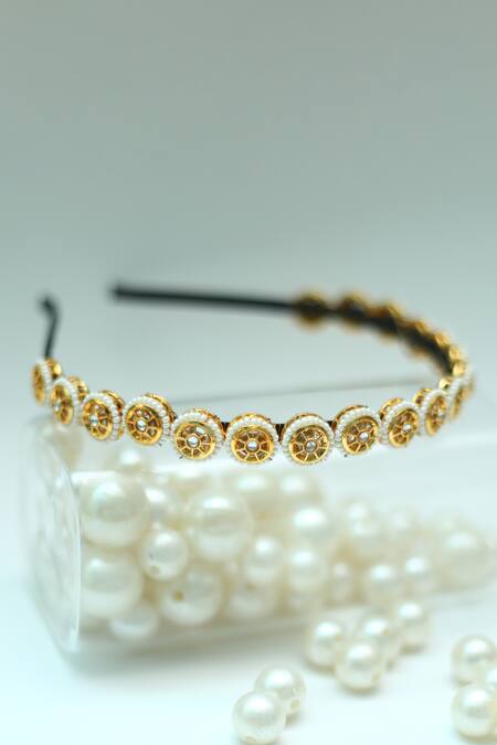 Shop_Foot Fuel_Gold Beads, Stones Embellished Round Broach Hairband 