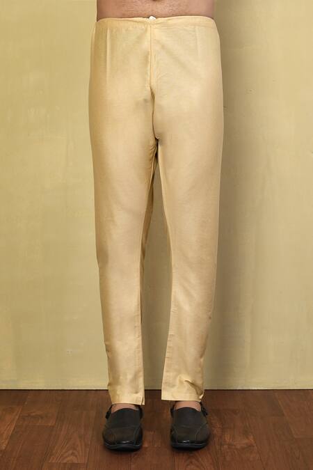 Arihant Rai Sinha_Gold Cotton Embroidery Collar Kurta And Pyjama Set _Online_at_Aza_Fashions