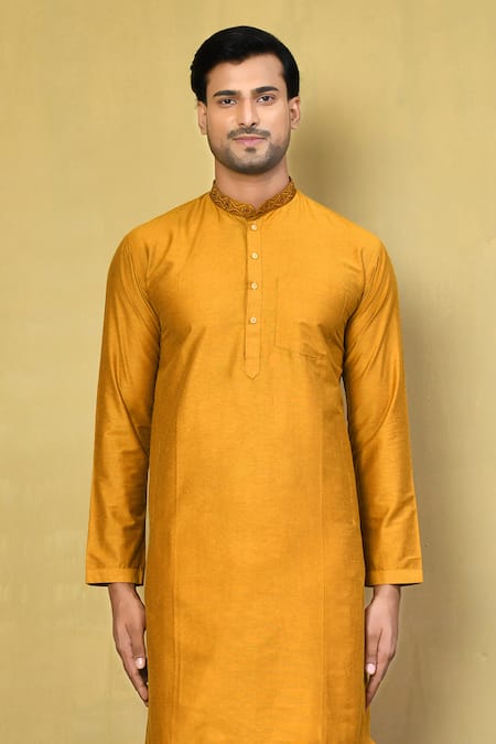 Buy Arihant Rai Sinha Gold Cotton Embroidery Collar Kurta And Pyjama Set Online at Aza Fashions Buy_Arihant Rai Sinha_Gold Cotton Embroidery Collar Kurta And Pyjama Set _Online_at_Aza_Fashions