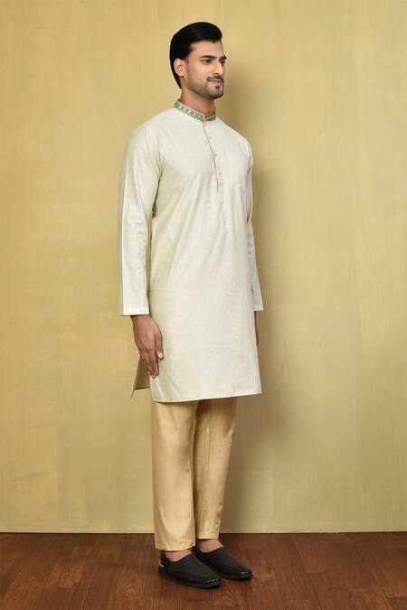 Arihant Rai Sinha_Cream Cotton Embroidery Collar Kurta And Pyjama Set _at_Aza_Fashions