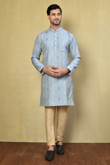 Arihant Rai Sinha Grey Kurta Cotton Jacquard Woven Ikat Set