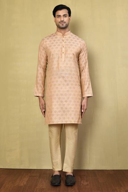Buy_Arihant Rai Sinha_Peach Jacquard, Cotton Geometric Woven Kurta And Pyjama Set_Online_at_Aza_Fashions