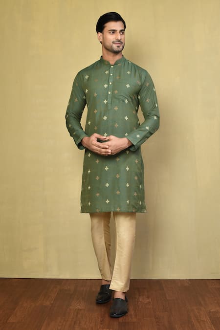 Arihant Rai Sinha Green Cotton Plus Print Kurta With Pyjama