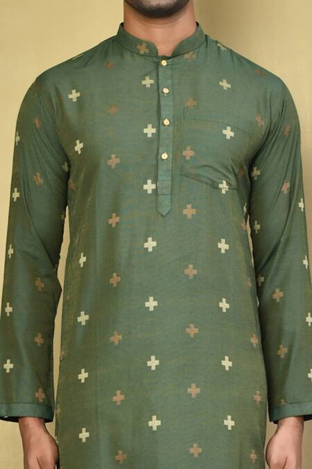 Buy Arihant Rai Sinha Green Cotton Plus Print Kurta With Pyjama Online at Aza Fashions Buy_Arihant Rai Sinha_Green Cotton Plus Print Kurta With Pyjama_Online_at_Aza_Fashions