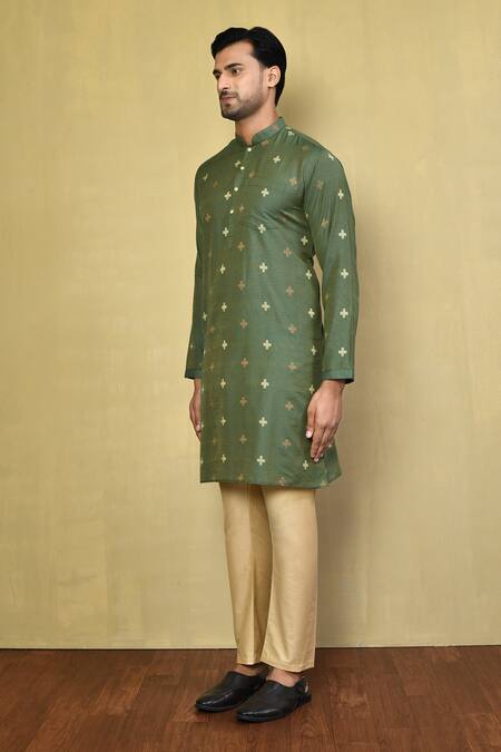 Arihant Rai Sinha Green Cotton Plus Print Kurta With Pyjama at Aza Fashions Arihant Rai Sinha_Green Cotton Plus Print Kurta With Pyjama_at_Aza_Fashions
