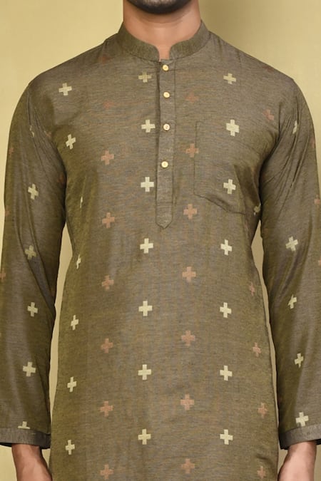 Buy_Arihant Rai Sinha_Green , Satin Straight Plus Print Kurta With Pyjama _Online_at_Aza_Fashions