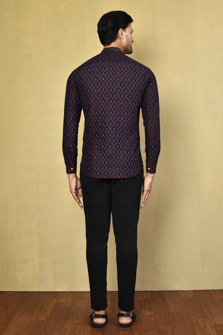 Shop_Arihant Rai Sinha_Purple Cotton Ikat Pattern Short Kurta_at_Aza_Fashions