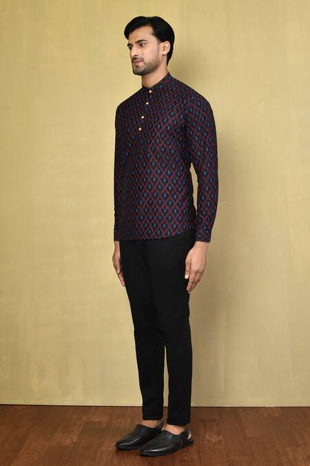 Shop_Arihant Rai Sinha_Purple Cotton Ikat Pattern Short Kurta_Online_at_Aza_Fashions