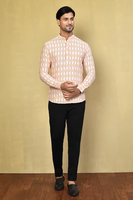 Arihant Rai Sinha Ikat Stripe Print Short Kurta 