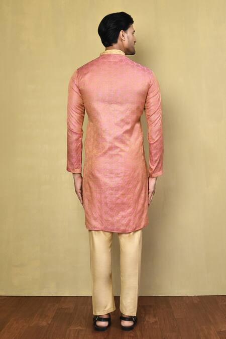 Shop Arihant Rai Sinha Pink Jacquard, Cotton Embroidery Floral Woven Kurta And Pyjama Set at Aza Fashions Shop_Arihant Rai Sinha_Pink Jacquard, Cotton Embroidery Floral Woven Kurta And Pyjama Set _at_Aza_Fashions