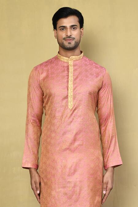 Shop Arihant Rai Sinha Pink Jacquard, Cotton Embroidery Floral Woven Kurta And Pyjama Set Online at Aza Fashions Shop_Arihant Rai Sinha_Pink Jacquard, Cotton Embroidery Floral Woven Kurta And Pyjama Set _Online_at_Aza_Fashions