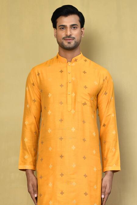 Arihant Rai Sinha Yellow , Satin Jacquard Kurta Set Online at Aza Fashions Arihant Rai Sinha_Yellow , Satin Jacquard Kurta Set_Online_at_Aza_Fashions