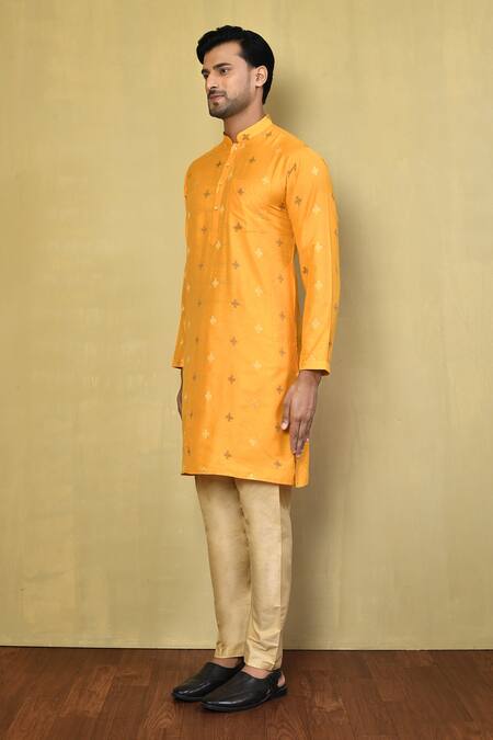Arihant Rai Sinha_Yellow , Satin Jacquard Kurta Set_at_Aza_Fashions