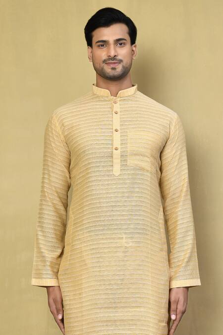 Arihant Rai Sinha_Cream Cotton Striped Pattern Kurta Set_Online_at_Aza_Fashions
