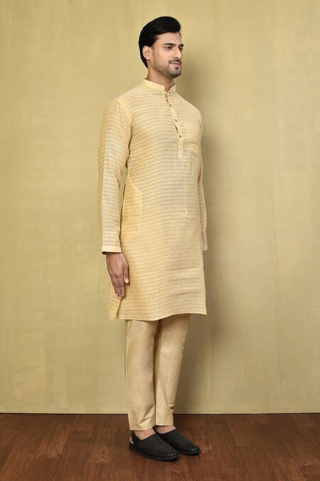 Arihant Rai Sinha_Cream Cotton Striped Pattern Kurta Set_at_Aza_Fashions