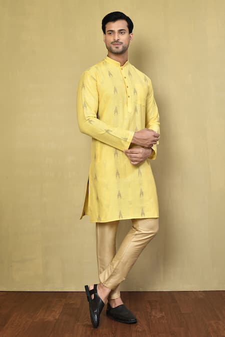 Arihant Rai Sinha Cotton Jacquard Kurta & Beige Pyjama Set 