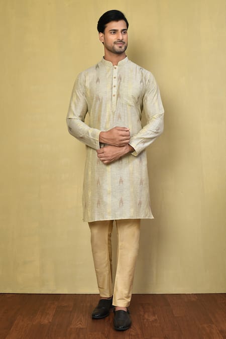 Arihant Rai Sinha Cotton Jacquard Kurta With Beige Pyjama 