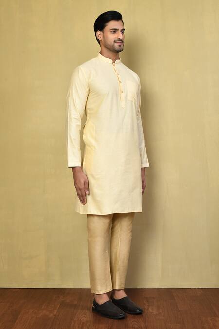 Arihant Rai Sinha_Cream Cotton Plain A-line Kurta Set _at_Aza_Fashions