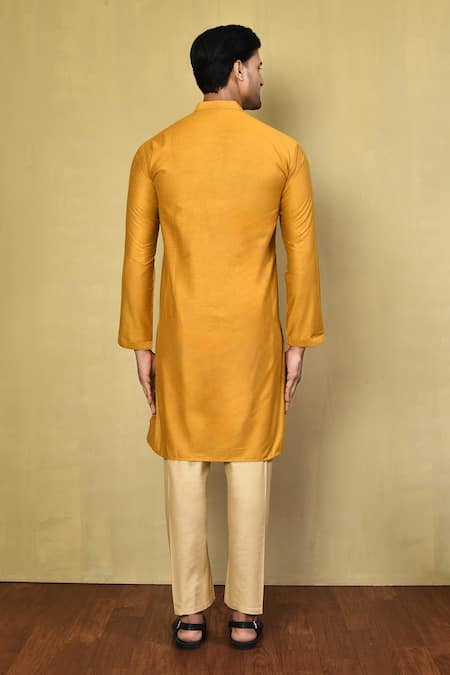 Shop_Arihant Rai Sinha_Yellow Cotton Solid Kurta Set _at_Aza_Fashions