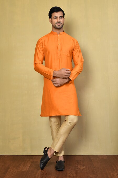 Arihant Rai Sinha Orange Cotton Plain Solid Kurta Set