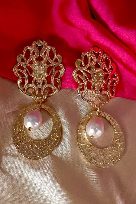 Raga Baubles_Gold Plated Pearls Nizaam Drop Earrings _Online_at_Aza_Fashions