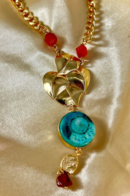 Buy_Raga Baubles_Gold Plated Heart And Leaf Drop Necklace _Online_at_Aza_Fashions