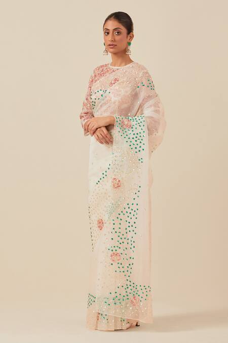 Buy Ikshita Choudhary Multi Color Organza, Chanderi, Satin Sequins, Cut Embroidered Saree With Blouse Online at Aza Fashions Buy_Ikshita Choudhary_Multi Color Organza, Chanderi, Satin Sequins, Cut Embroidered Saree With Blouse _Online_at_Aza_Fashions