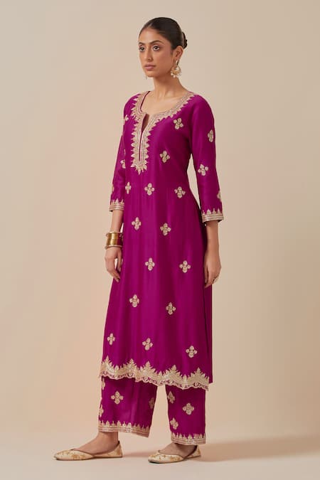 Buy Ikshita Choudhary Magenta Chanderi Silk, Tissue, Organza Cut Work, Beads, Geometric Kurta Set Online at Aza Fashions Buy_Ikshita Choudhary_Magenta Chanderi Silk, Tissue, Organza Cut Work, Beads, Geometric Kurta Set _Online_at_Aza_Fashions
