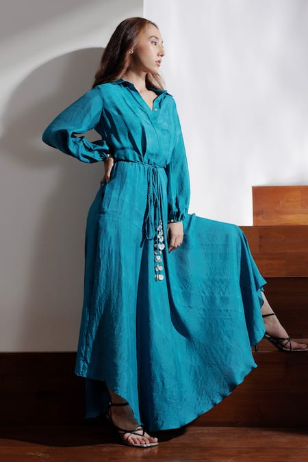 Kavya Singh Kundu Blue Juno Handwoven Mulberry Silk Dress