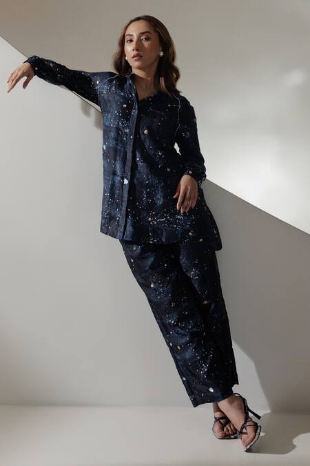 Buy Kavya Singh Kundu Black Handloom Cotton, Silk Jupiter Handwoven Mulberry Shirt With Trouser Online at Aza Fashions Buy_Kavya Singh Kundu_Black Handloom Cotton, Silk Jupiter Handwoven Mulberry Shirt With Trouser _Online_at_Aza_Fashions