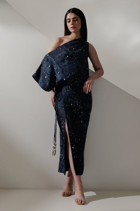 Kavya Singh Kundu Black Handwoven Mulberry Silk Print Splatter Sirius Dress 