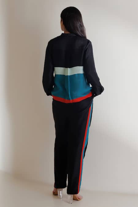 Shop Kavya Singh Kundu Black Beads Ceres Handwoven Mulberry Silk Shirt With Trouser at Aza Fashions Shop_Kavya Singh Kundu_Black Beads Ceres Handwoven Mulberry Silk Shirt With Trouser _at_Aza_Fashions